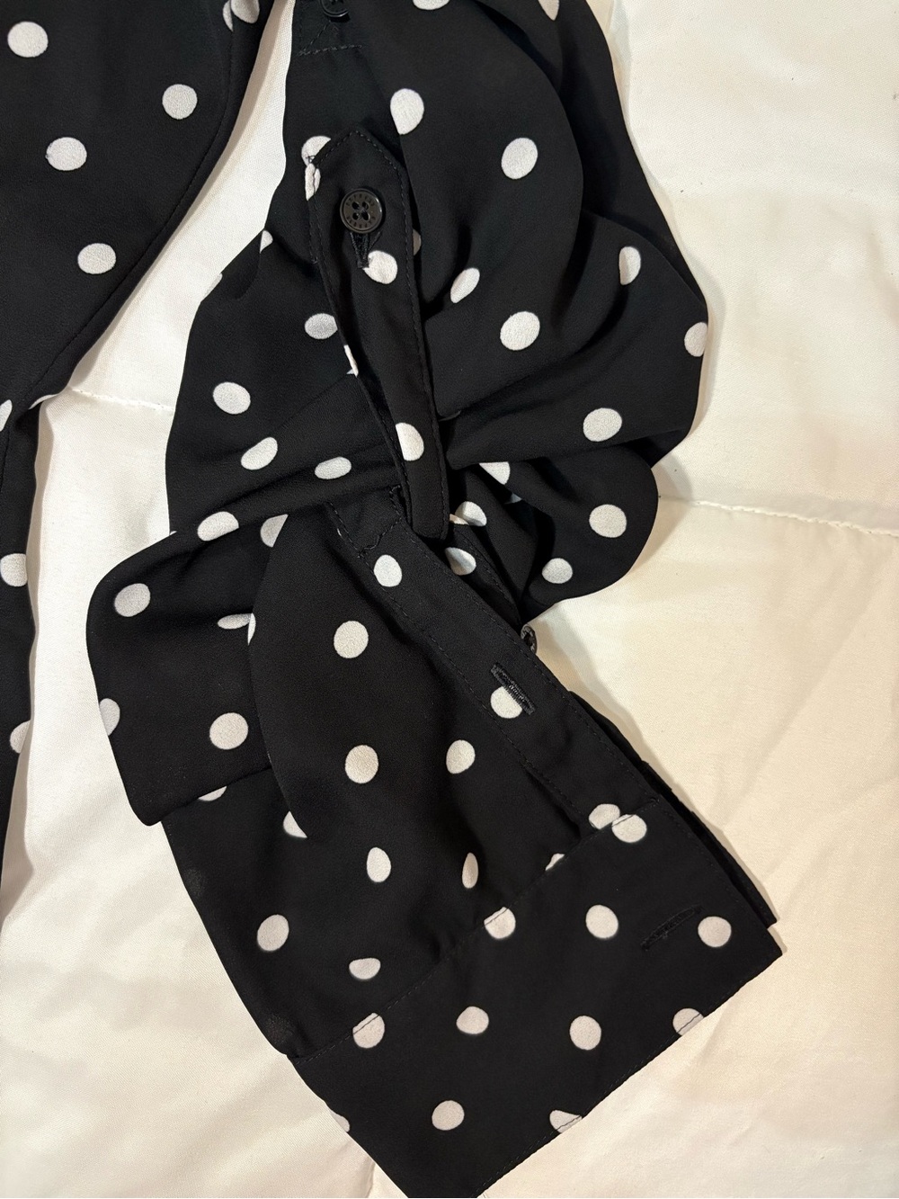 Express Portofino Black White Polka Dot Blouse | Chic Parisian Style Top - Picture 7 of 8